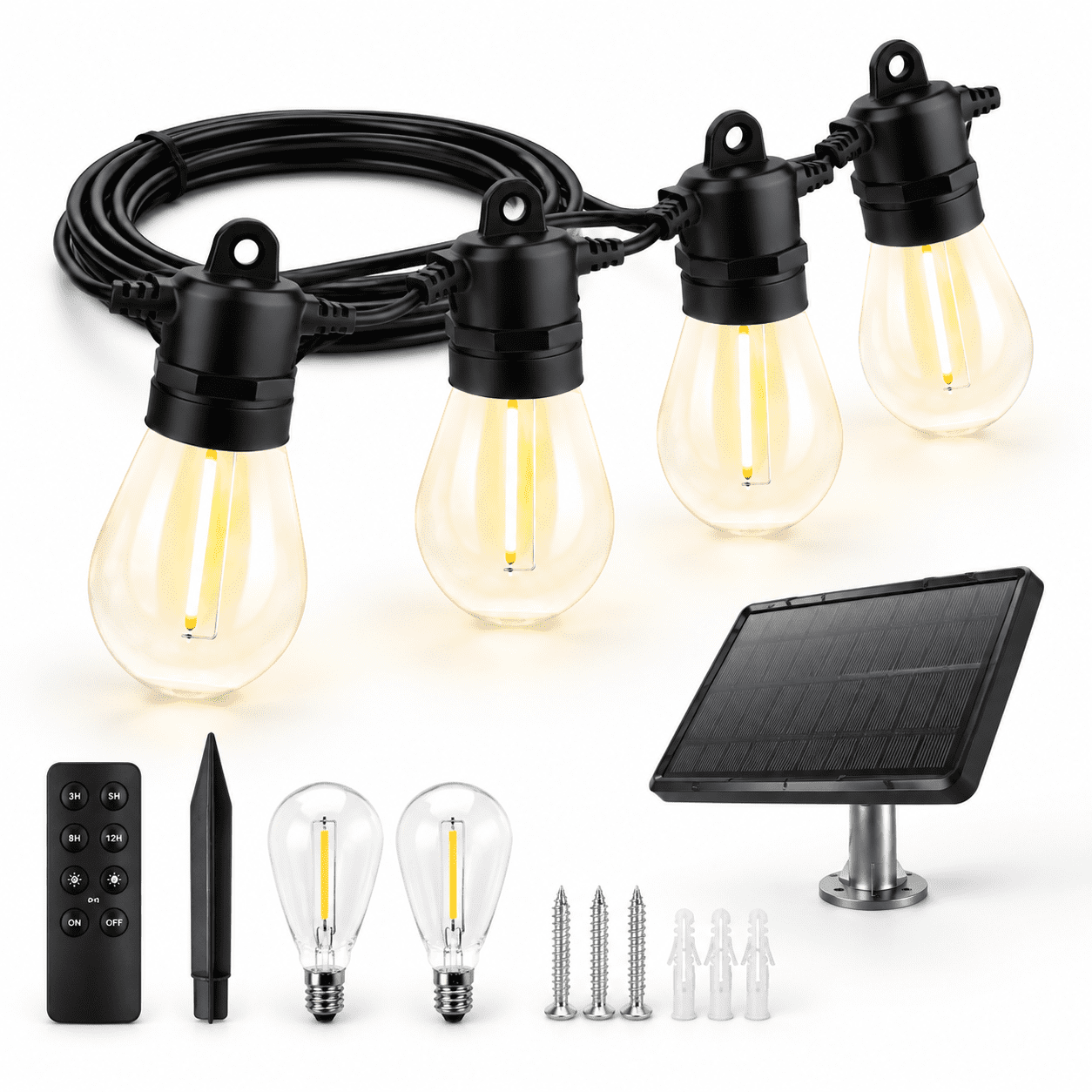 104FT Solar String Lights Outdoor Waterproof Patio Light with 30+2 ...