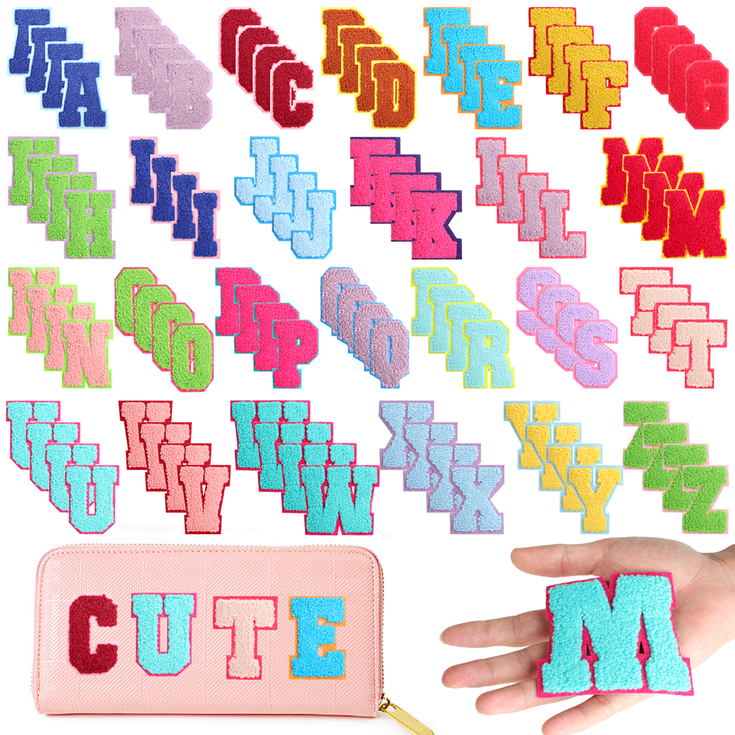 104PCS Chenille Letter Patches, Colorful Iron on A-Z Letter Patches, DIY  Self Adhesive Embroidered Sew on Patches for Clothing Jackets Shirts Hats  Bags Pencil Bags 