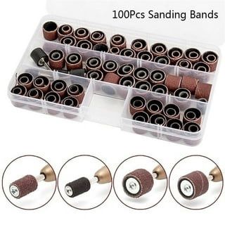 100Pcs 12.7mm 1/2 Drum Sanding Band Nail Drill Bits + 2Pcs Band