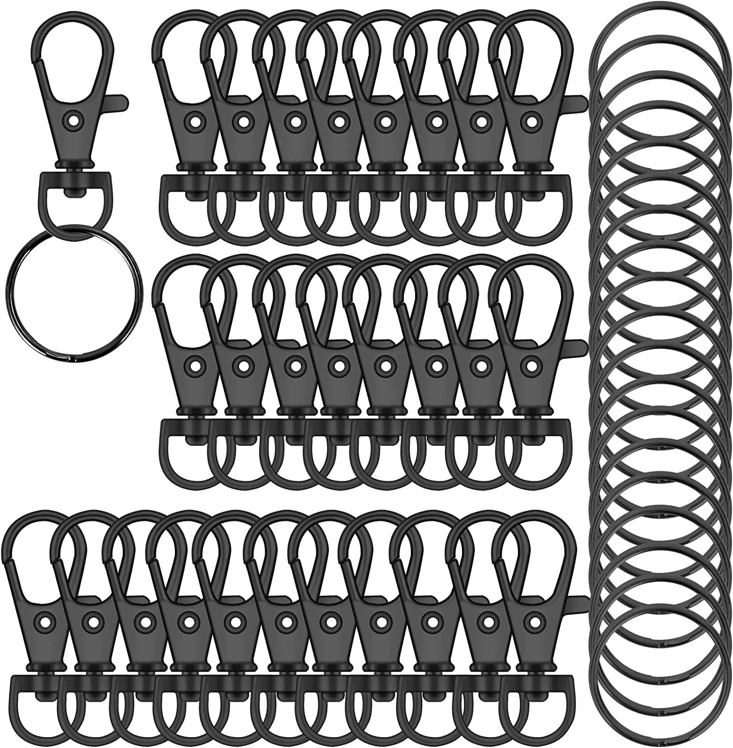Oubaka 150pcs Heart-Shaped Swivel Snap Hook Set,Metal Spring Snap Keychain Clip Keychain Hook Lobster Clasp Split Key Rings with Chain&Jump Rings Bulk