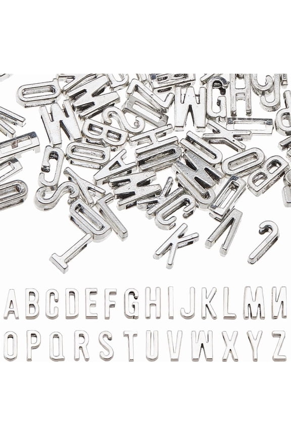 104Pcs 4 Sets Slide Letter Charms Bulk Silver A~Z Letter Charms Alphabet Pendants Alloy Initial Charm for Bracelet Necklace Earring DIY Jewelry Making Hole: 7x2mm Silver