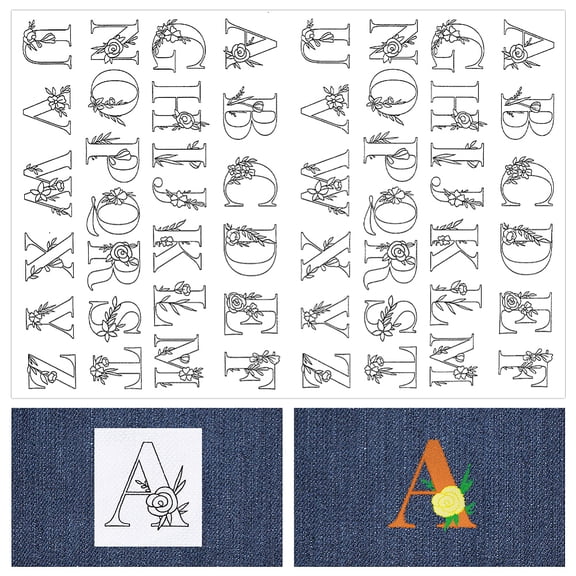 104Pcs Letter Embroidery Transfer Patterns Stabilizers Stick and Stitch A~Z Initial Alphabet Hand Sewing Water Soluble Paper Wash Away Pre-Printed