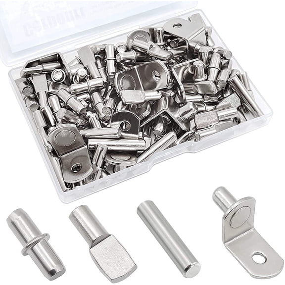 104Pcs Shelf Pins Kit 4 Styles Nickel Plated 5mm & 1/4 Inch Shelf Support Pegs for Kitchen Furniture Closet