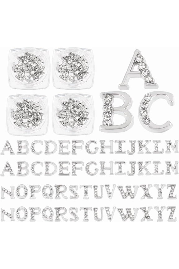 104pcs/4 Sets Platinum Rhinetone Letters 26-Letters Charms with Rhinestone A~Z Letter Rhinestone Resin Fillers Platinum Alphabet Nail Charms