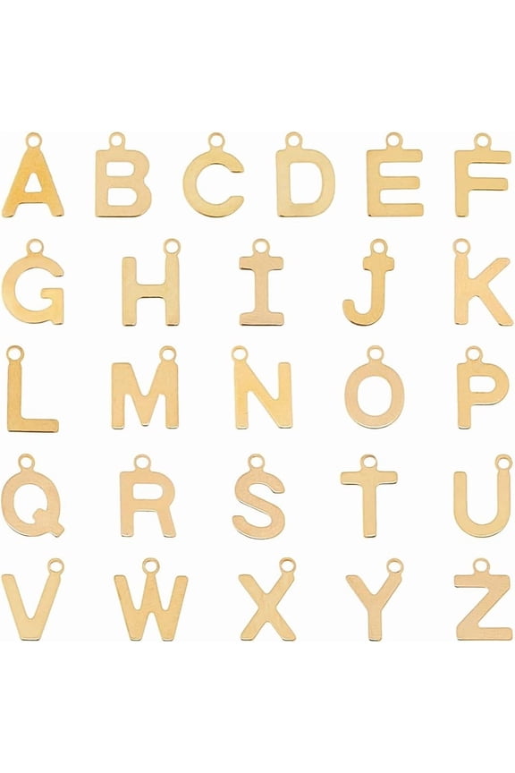 104pcs A-Z Alphabet Letters Charms 18K Gold Plated Alphabet Charm Stainless Steel Initial Charm Pendant