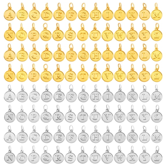 104pcs A~Z Alphabet Pendants 1/2 inchMetal Letter Charms Flat Round ...