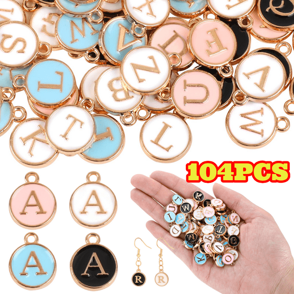 104pcs Letter Charms for Jewelry Making Supplies, Double Sided Metal Alphabet Charms for Bracelets, Necklaces & DIY Projects