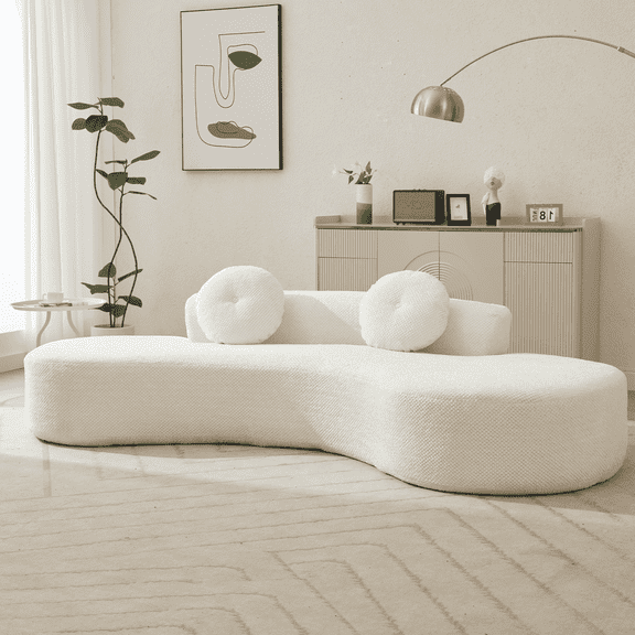 105.5'' Curved Cloud Couch with 2 Pillows, Modern 4-Seater Extra Deep & Wide Seat Boneless Couch, Corduroy Fabric, No Assembly Required, Oversized Sectional Sofa for Living Room