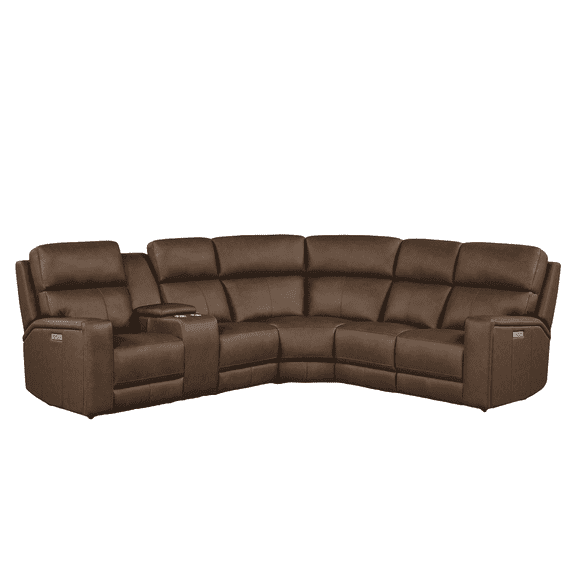 105.5" Top Grain Leather Reclining Sectional, 3 Power Recliners, Adjustable Headrest & Extendable Legs
