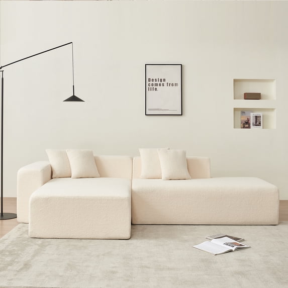 105.51'' Modular Sectional Sofa Couch for Living Room, Sherpa Fabric L-Shape Couch, 5 Seater Modern Corner Sofa Couch with Chaise Lounge, Comfy Couch Without Installation,Beige