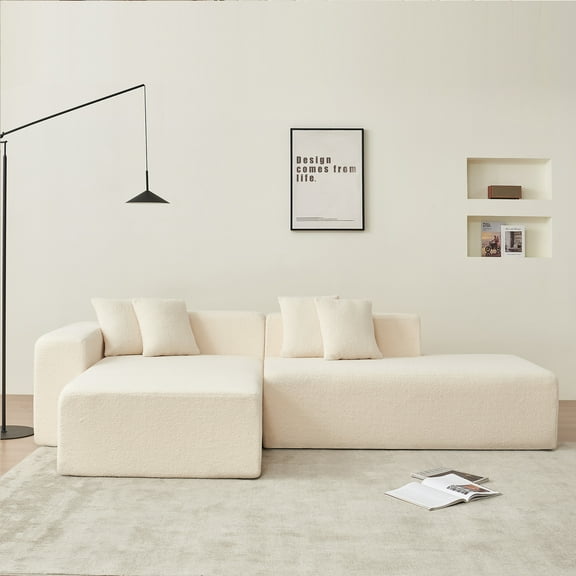 105.51'' Modular Sectional Sofa Couch for Living Room, Sherpa Fabric L-Shape Couch, 5 Seater Modern Corner Sofa Couch with Chaise Lounge, Comfy Couch Without Installation,Beige