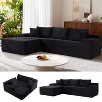 105" Boneless Couch with Chaise L Shaped Cloud Couch with Waist Pillows Comfy Corduroy Deep Seat Modular Sectional Sofa for Living Room Bedroom