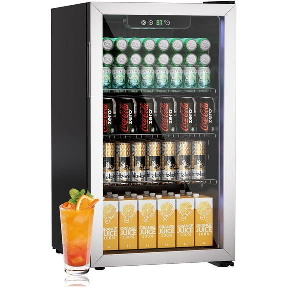 105 Can Freestanding Beverage Refrigerator, 3.0 Cu. Ft Drink Fridge with Adjustable Shelves & Temperature Control, Quiet Compressor Small Refrigerator for Soda, Beer or Wine