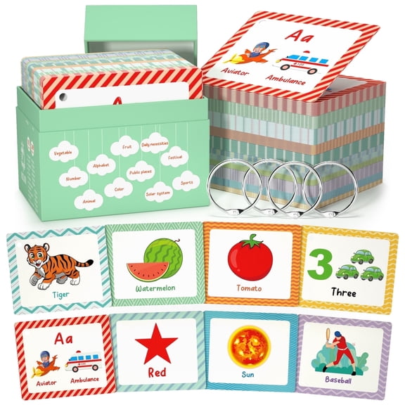 105 Cards, 269 Pictures ABC Alphabet Flash Cards for Toddlers 2-4 Years, Toddler Flash Cards for 1,2,3,4,5,6 Years Kids, ABC Animals Fruits Vegetables Number Transportation Color Shape Sigh Words