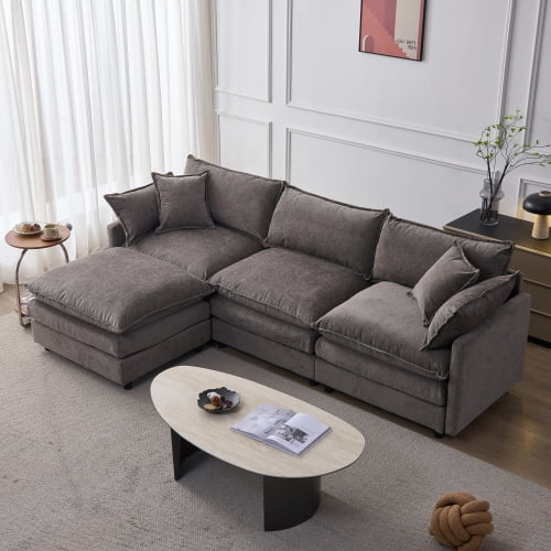 105" Chenille Fabric Big Sofa, Soft Couch with High Elastic Cushion, Furniture Couch with Sturdy Wood Frame for home living room indoor rest, Grey