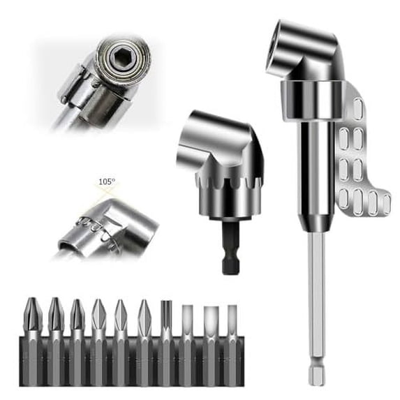 105 Degree Right Angle Drill Adapter, 2025 New Corner Tool Screw Hub with Multi-function Bend Screwdriver Bit, Hex Shank Driver Angle Drill Attachment for Household Work