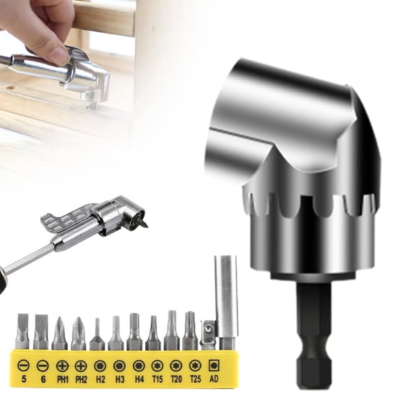 105 Degree Right Angle Drill Adapter, 2025 New Right Angle Head Drill Driver Extension Bit Power Screwdriver Socket Adapter, Corner Tool Screw Hub with Multi-function Bend Screwdriver Bit (Short)