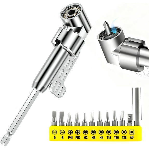 105 Degree Right Angle Drill Adapter, Corner Angled Screwdriver Drill Adapter Screwdriver for Narrow Spaces, Right Angle Head Drills Driver Extension Bit, Bit Sharpener for All Bits