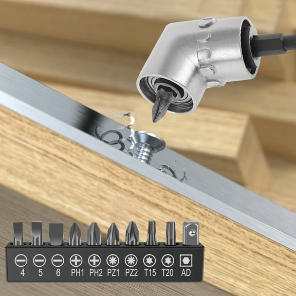 105 Degree Right Angle Drill Adapter Set Galvanized Steel 105° Right Angle Drill Attachment with Flexible Drill Bit Extension and Bit Corner Tool Screw Hub for Tight Space Home
