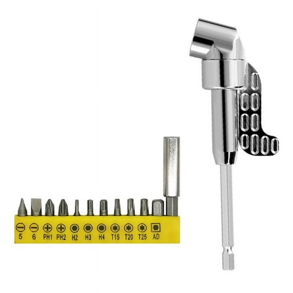 105 Degree Right Angle Drill Adapter and 12pcs Bend Screwdriver Bit 1/4In Hex Shank Driver Angle Drill Attachment Long