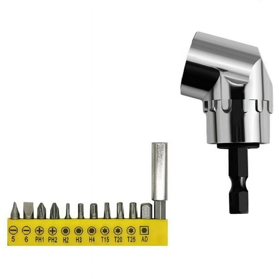 105 Degree Right Angle Drill Adapter and 12pcs Bend Screwdriver Bit 1/4In Hex Shank Driver Angle Drill Attachment Short