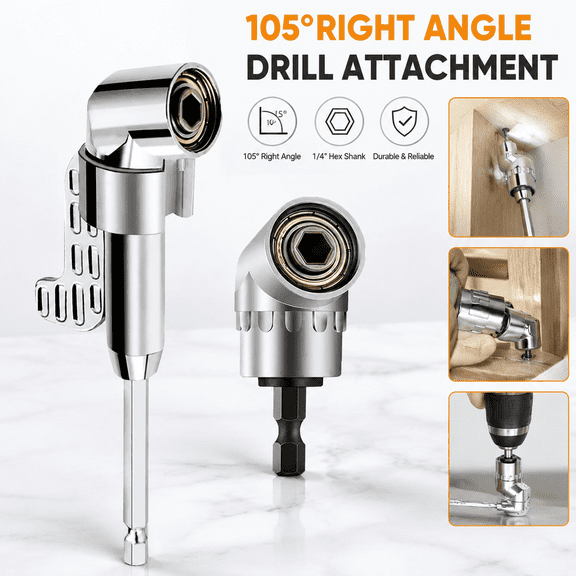 105 Degree Right Angle Drill Adapter with 1/4 Inch Hex Shank, Corner Screwdriver Bit Attachment for Narrow Spaces