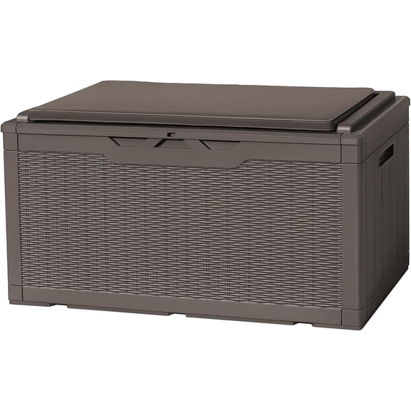 105 Gallon Deck Box Waterproof, Outdoor Storage Box with Cushion | External 120 Gallon Large Lockable Storage Bench for Patio Furniture, Garden Tools, Pool Accessories