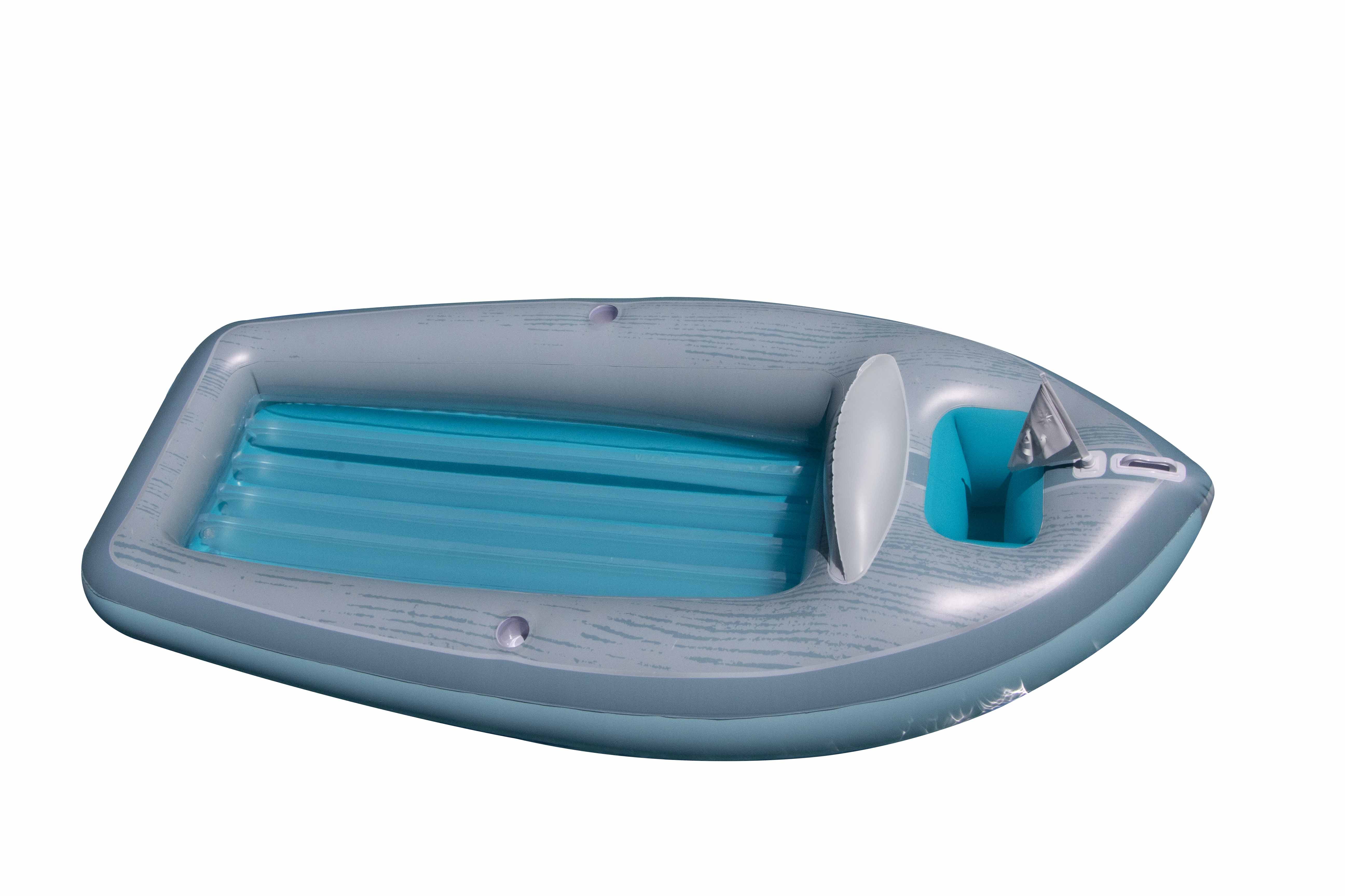 105-Inch Inflatable Gray and Blue Classic Boat Cruiser with Cooler Pool Float