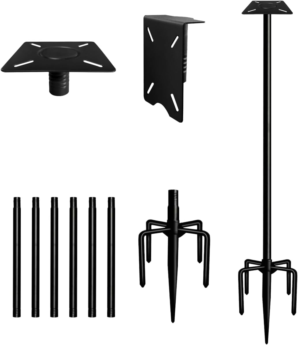 105 Inch Smart Bird Feeder Pole with 5-Prong Base, Adjustable Bird House Pole Mount Kit for Outdoors, Heavy Duty Bird Feeder Stand for Wild Birds Watching, Black