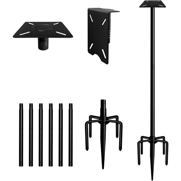 105 Inch Smart Bird Feeder Pole with 5-Prong Base, Adjustable Bird House Pole Mount Kit for Outdoors, Heavy Duty Bird Feeder Stand for Wild Birds Watching, Black