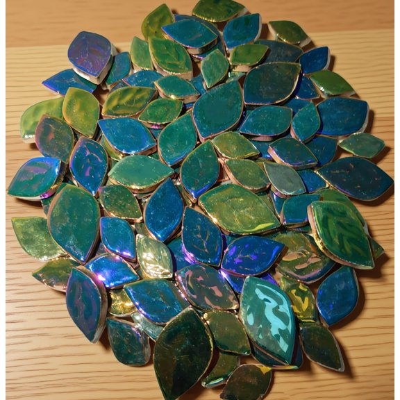 105 Iridescent -Shaped Mosaic Tiles, 3 Sizes DIY Pieces for Flowerpots Vases Garden Decor, Green