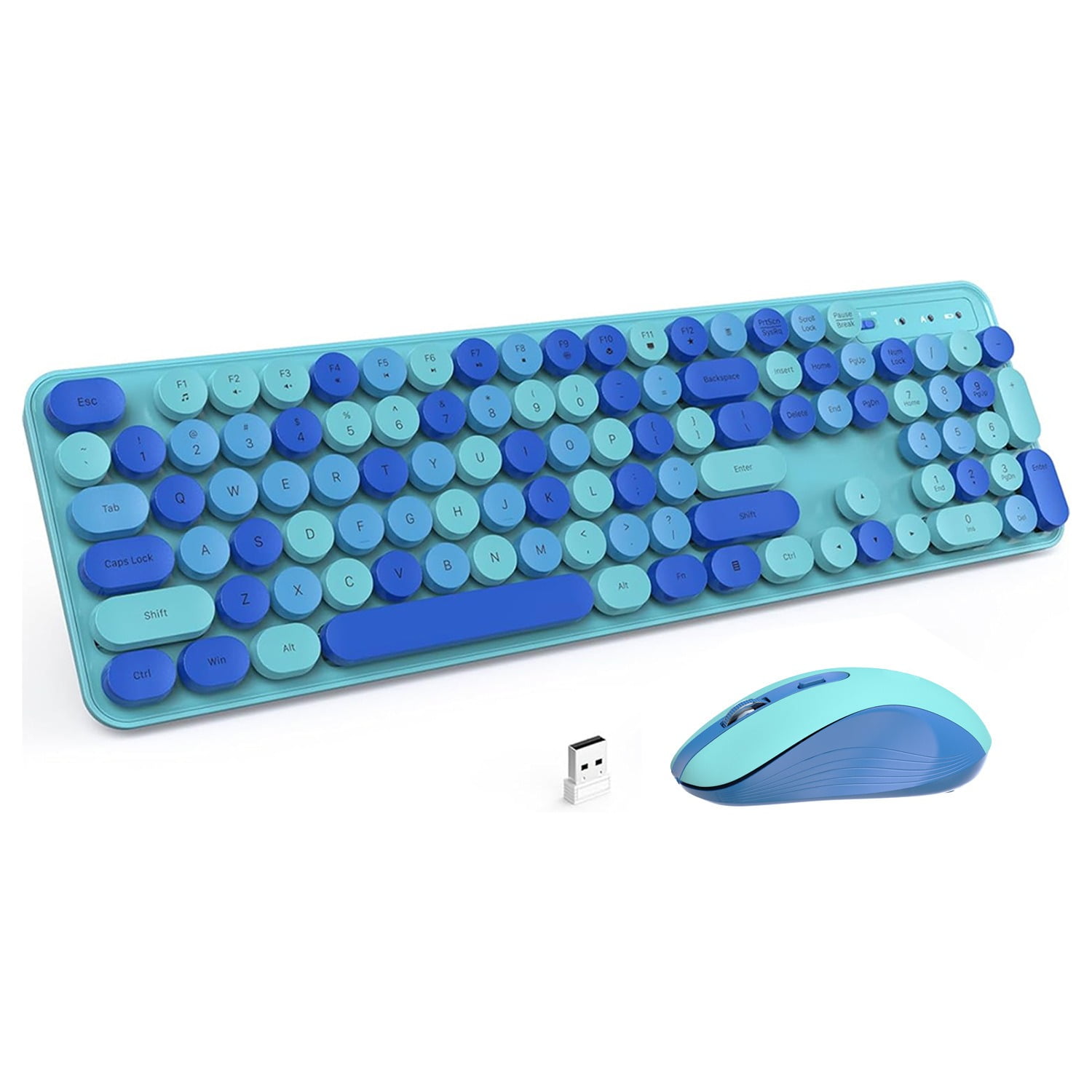 105 Keys Wireless Keyboard and Mouse Set, 2.4G Ergonomic Retro Round ...