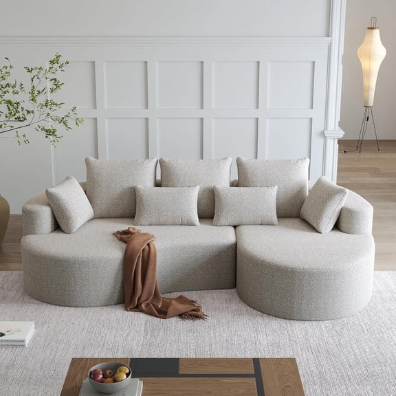 105" L-Shaped Curved Sectional Sofa, Chenille Upholstered Corner Couch with Chaise, Deep Seat 4-Person Sofa for Living Room, No Assembly Needed,Beige