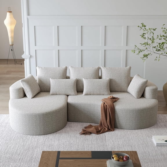 105" L-Shaped Curved Sectional Sofa, Chenille Upholstered Corner Couch with Chaise, Deep Seat 4-Person Sofa for Living Room, No Assembly Needed,Beige