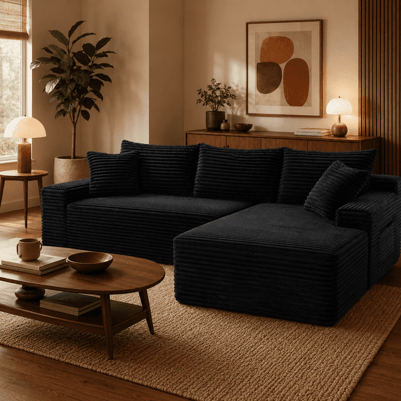 105" L-Shaped Modular Cloud Sofa Sectional Sofa Boneless (Right,Black)