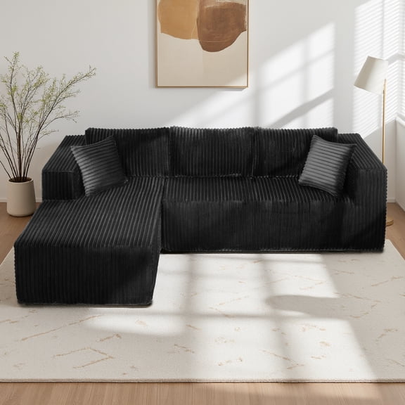 105" L-Shaped Modular Compression Sofa, Plush Upholstery, All-Foam Structure (No Springs), Vacuum-Packed, Space-Saving for Living Room, Bedroom, Apartment (Right Chaise)