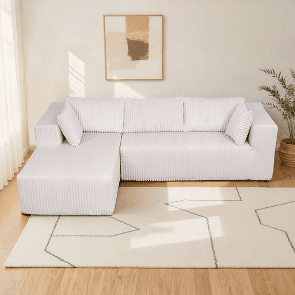 105" L-Shaped Modular Compression Sofa for Living Room, Bedroom, Apartment (Right Chaise) | Plush Upholstery, All-Foam Structure, Space-Saving