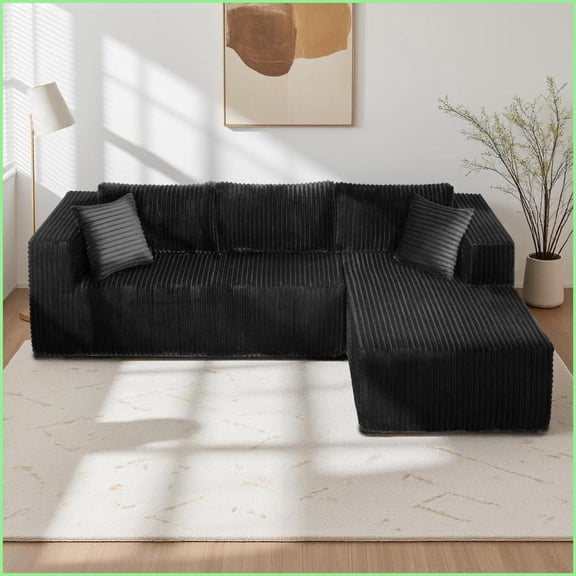 105\" L-Shaped Modular Sofa - Plush Foam, Modern Minimalist, Space-Saving Left Chaise for Living Room | Black | Foam | Pillow Back