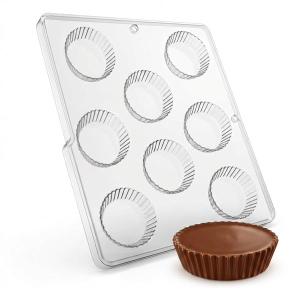Candy Molds N More 8-Cavity Large Peanut Butter Cup Plastic Chocolate Candy Mold, Non-Stick (105)