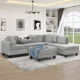 thumbnail image 1 of 105" Modern Sectional Sofa with Storage Ottoman, L-Shape Couch with 2 Pillows and Cup Holders, Sectional Sofa with Reversible Chaise for Living Room, Gray, 1 of 9