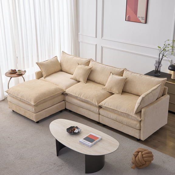 105" Modular Sectional Couch,Upholstered Soft Chenille Fabric Sofa,3 Seater with Ottoman L Shape Sofa