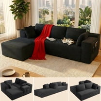 Lofka 105" Cloud Modular Sectional Sofa, Corduroy L-Shape Couch with Chaise, Deep Seat Frameless Floor Sofa for Living Room, Black