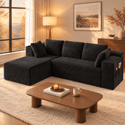 Boneless Couch for Living Room, Lofka 105" Sectional Sofa L-Shaped, Deep Seat Corduroy Cloud Couch with Left Facing Chaise, Black