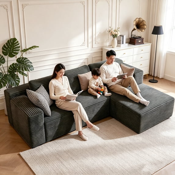 Boneless Couch, Lofka 105" Modular L Shaped Couch with Deep Seat Oversized Right Facing Chaise, Cloud Sectional Couches for Living Room, Black Couch