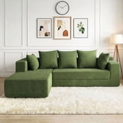 105"Oversized L-Shaped Couch,Cloud Sectional Couch With Chaise,Modular Sofa Deep Seat And Removable Armrests,Sectional,Right Facing Plush Corduroy Fabric,Pillow-Back,Living Room Decor Additions,Green