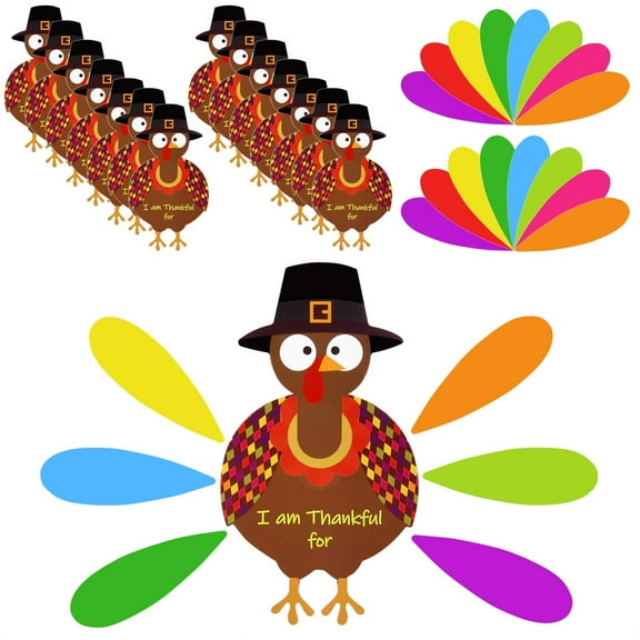 105 PCS Thanksgiving Turkey Craft Kit DIY Turkey with Colorful Feathers and Dot Glues Thanksgiving Stickers for Thanksgiving Party School Activities Decoration Supplies