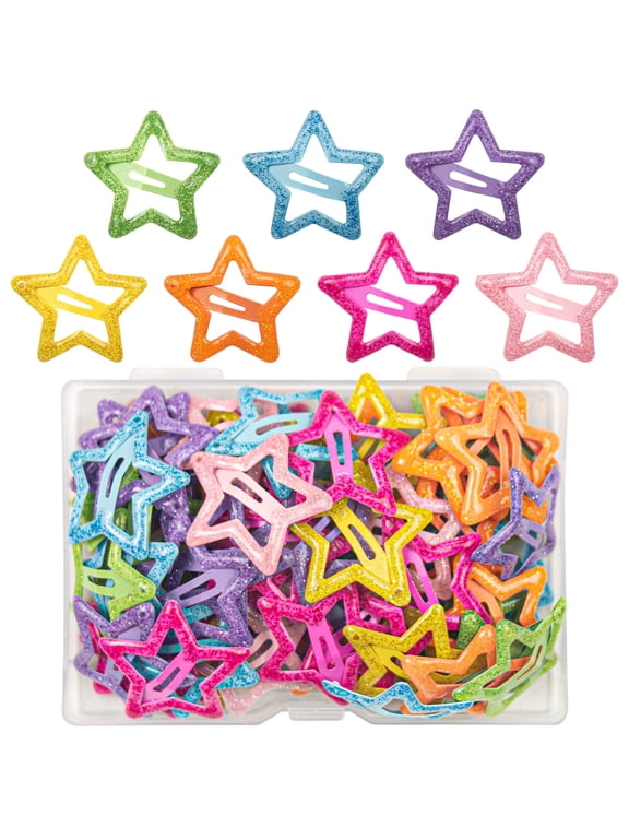 105 Pcs Glitter Star Snap Hair Clips, Non-Slip Hair Barrettes for Women & Girls, Multi-Color Small Clips for Party, Holiday, Daily Hairstyles