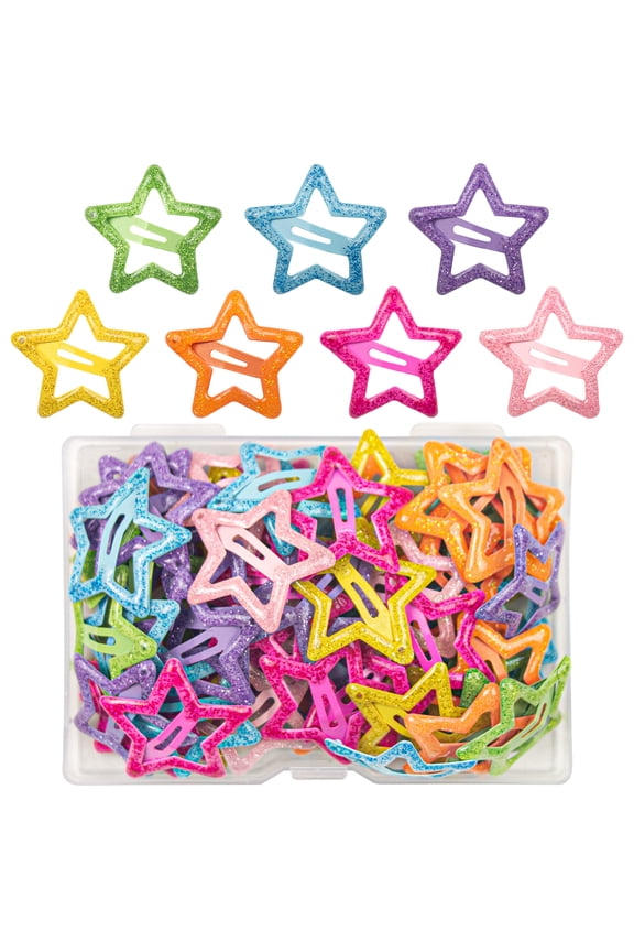 105 Pcs Glitter Star Snap Hair Clips, Non-Slip Hair Barrettes for Women & Girls, Multi-Color Small Clips for Party, Holiday, Daily Hairstyles