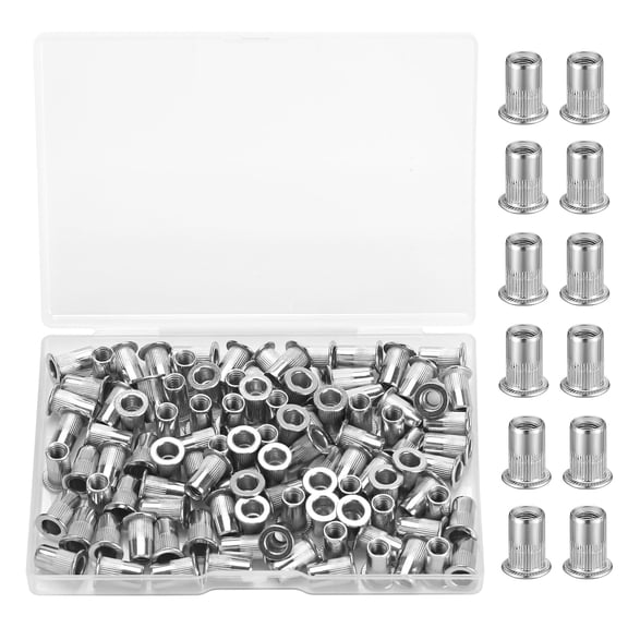 105 Pcs M5 Rivet Nuts, M5 Threaded Inserts, Threaded Rivets, Nut Inserts, Stainless Steel Flat Head Rivnuts, Metal Knurled Nutsert Set