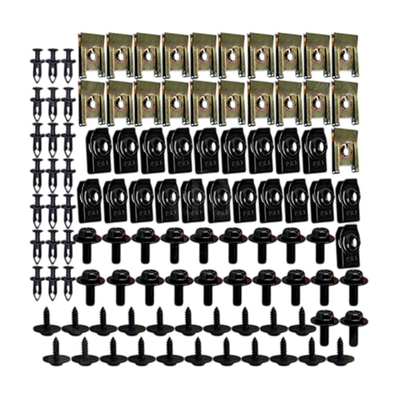 105-Piece Automotive Body Fastener Kit with 5 Hardware Types, Including U-Clips, U-Nuts, Push Rivets, Body Bolts and Self-Tapping Screws